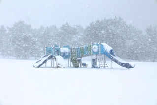 雪景色となった「しおかぜ香苑」＝香美町香住区香住
