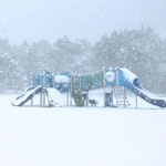 雪景色となった「しおかぜ香苑」＝香美町香住区香住