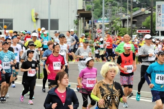 小代を駆けるランナーたち＝香美町小代区城山