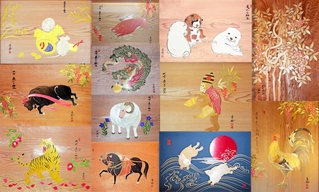 麦わら細工職人の神谷勝さんが奉納した十二支の絵馬額