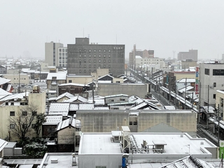 雪化粧した豊岡市の中心部＝同市千代田町