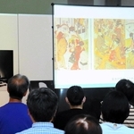 「浮世絵のたのしみかた」というテーマで講演する村田隆志さん＝朝来市多々良木