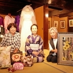 パッチワークと洋裁、押し花アートを出品する（左から）土居恭子さん、正垣道子さん、正垣朝恵さん＝養父市大屋町糸原