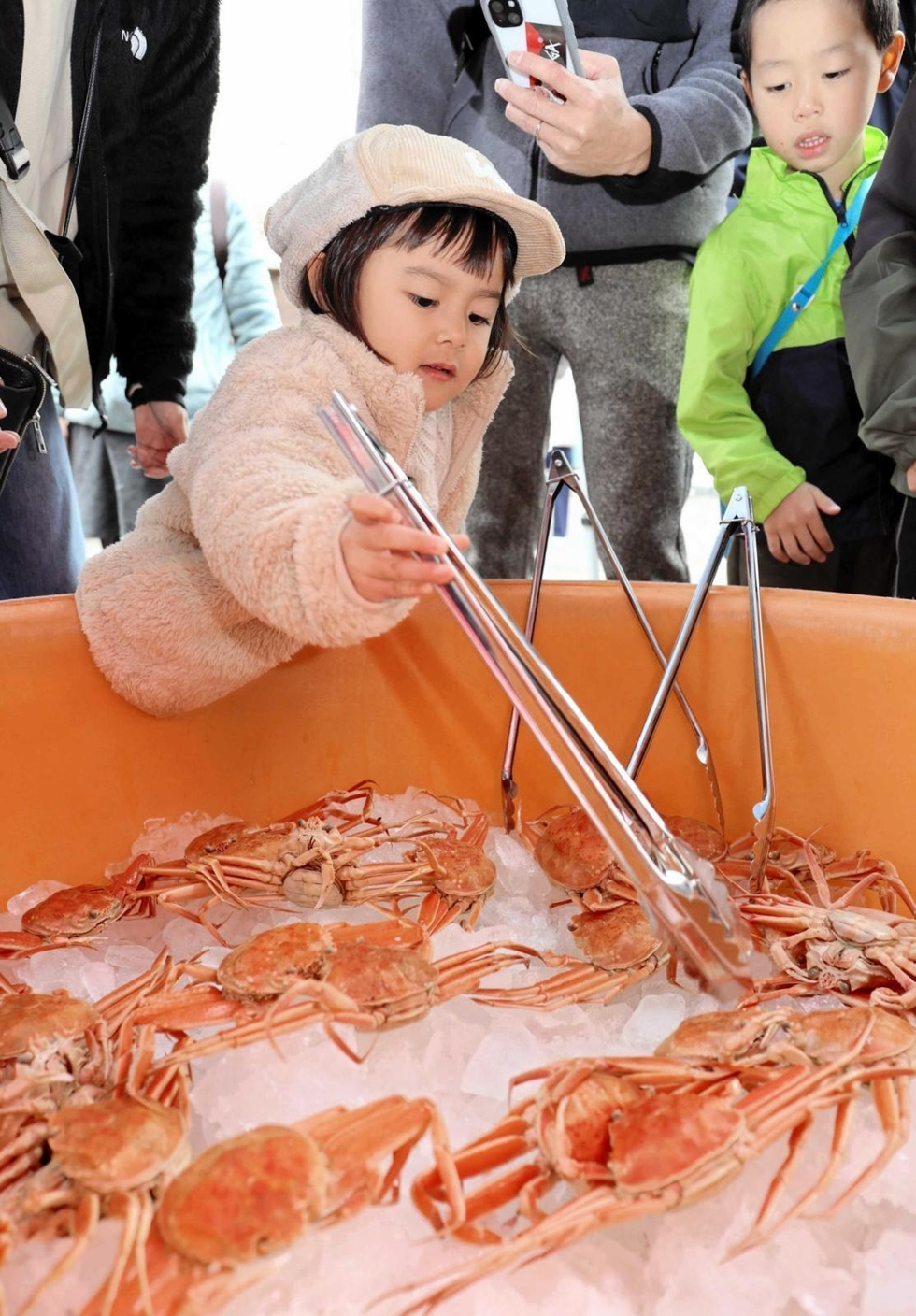 活き、ゆで、焼き…「津居山かに」堪能 競り市やつかみ取りなどにぎわう