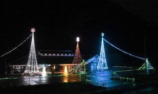 高さ約１２メートルのツリーなどが目を引く＝豊岡市出石町寺坂