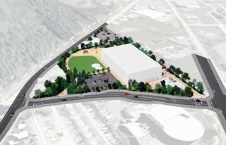 再整備される和田山中央文化公園のイメージ図。「屋根付運動施設」の基本設計策定も進めている（朝来市提供）