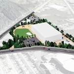 再整備される和田山中央文化公園のイメージ図。「屋根付運動施設」の基本設計策定も進めている（朝来市提供）