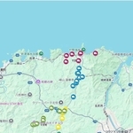 「移動スーパー１２３」が販売していた場所の地図。豊岡市竹野地域の海から山までくまなく回っていた（同市社会福祉協議会提供）