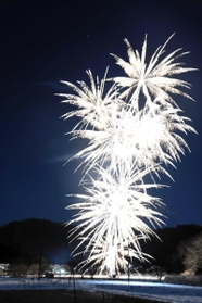 年越しに合わせ打ち上げられた花火＝丹波篠山市後川上