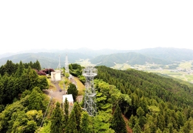 整備前の高谷山。山頂周辺にはスギやヒノキが林立していた（２０１８年６月撮影、市消防本部提供）