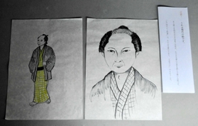 発見した人相書の文章を基に、氷上郷土史研究会の会員が描いた絵＝柏原藩陣屋跡