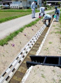 整備された新水路のうち幅が狭い穴あきタイプの「ヨシキモデル」＝丹波篠山市西本荘