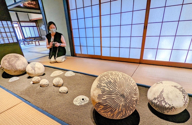 和室を異空間に変化させた大上裕樹さんの「陶」によるインスタレーション＝丹波篠山市河原町
