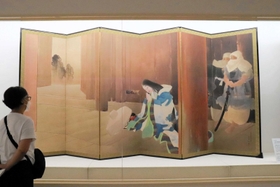 静御前を題材に描いた美人画＝植野記念美術館