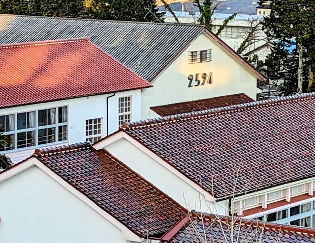 篠山小学校の講堂に残る「２５９４」の数字。城跡を訪れた観光客から時折、学校へ問い合わせがあるという＝丹波篠山市北新町
