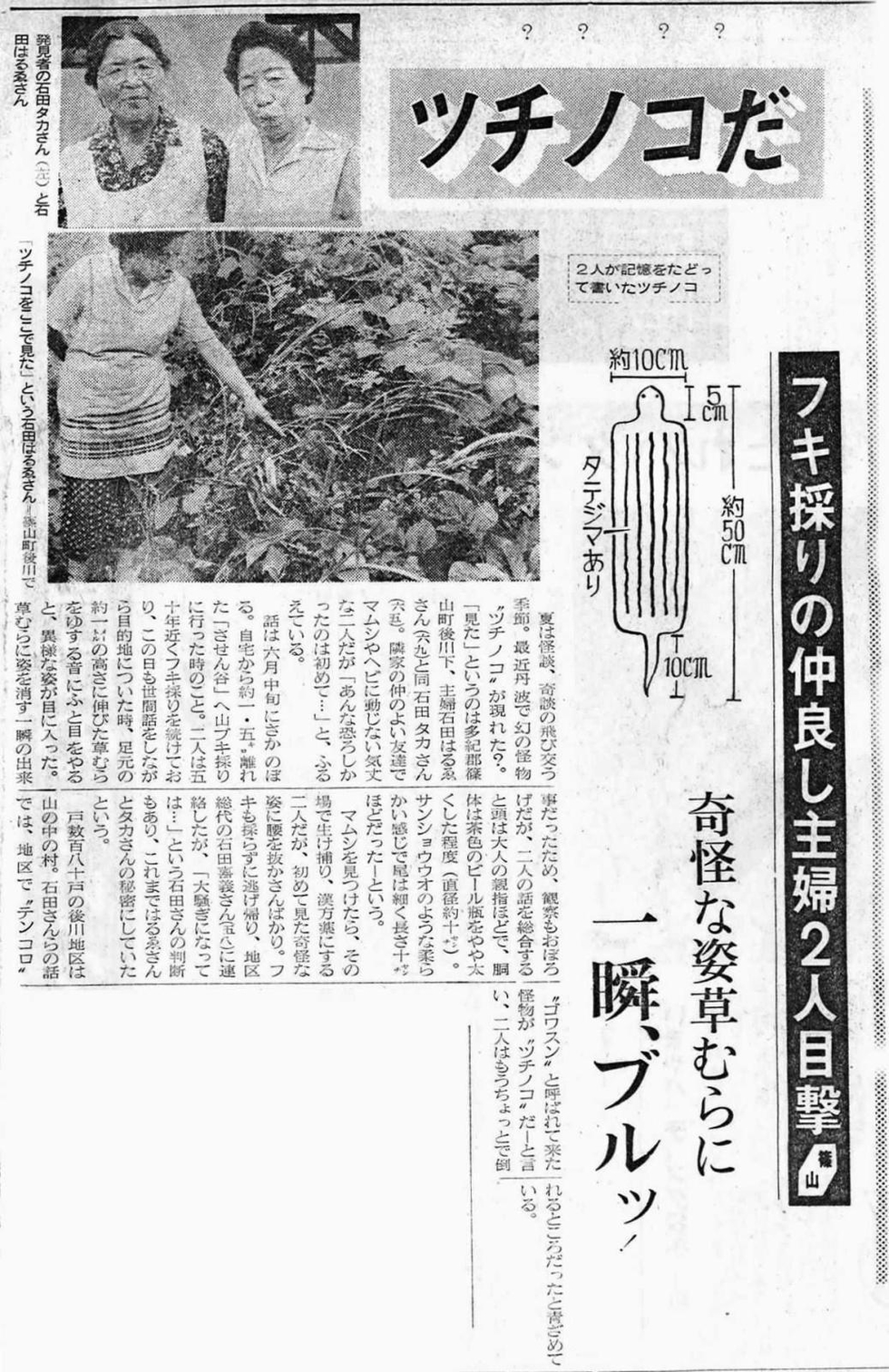 フキ採りの女性2人が目撃、震えるほどのおそろしさ 紙面で大々的