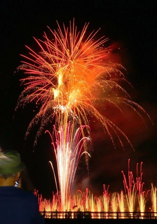 晩夏の夜を彩った花火＝丹波市氷上町西中から撮影