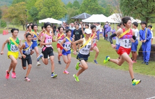 号砲とともに一斉に駆け出す選手たち＝丹波並木道中央公園