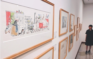 スイス出身の絵本作家の原画が並ぶ会場＝植野記念美術館