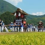深刻な猛暑を受け３基のみが行列に続いた本宮の渡御＝丹波篠山市井ノ上・宮ノ前