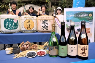 三宝ダムの管理用トンネルで半年貯蔵した四つの日本酒＝丹波市春日町上三井庄