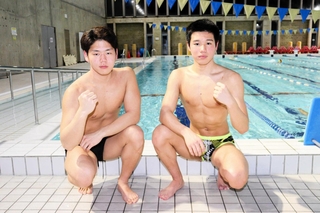 互いに高め合いながら練習に励む山本拓馬さん（左）と村上凉汰さん＝丹波篠山市西谷