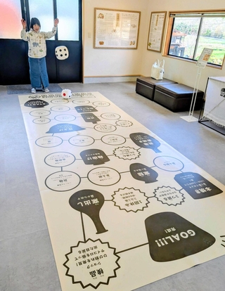 丹波焼が出来るまでの工程などをたどる巨大すごろく＝カマンジョ