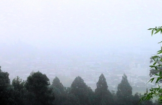 権現山から見下ろした、霧に包まれた丹波篠山の町＝丹波篠山市内