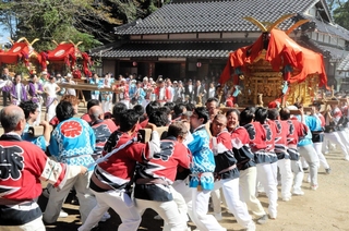 勇壮なみこしの練りを披露した氏子ら＝丹波市市島町中竹田、一宮神社