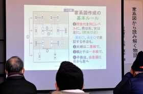 家系図の作り方も紹介された市民教養講座＝高砂市中央公民館