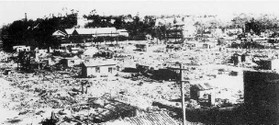 空襲を受けた明石公園周辺＝１９４５年（「明石の空襲－『米国戦略爆撃調査団報告書』から－」より）
