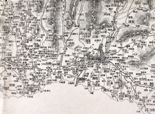 １９０８年に神戸新聞が紙面の付録として発行した地図の姫路市周辺部分