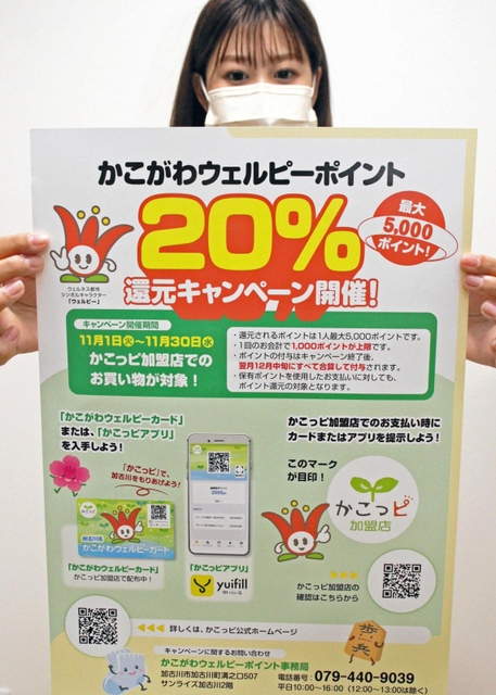 かこがわウェルピーポイント２０％還元キャンペーンのポスター＝加古川市加古川町篠原町