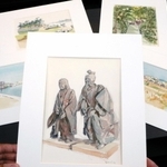 小磯良平画伯による高砂の水彩画５点。神戸市立小磯記念美術館に預けられた＝高砂市内