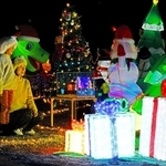 クリスマスイルミネーションでライトアップされたマリーゴールド園＝加古川市野口町水足