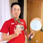 フレスコボール日本代表として国際大会に出場した中野克希さん＝加古川市役所