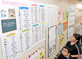 人気の給食ランキングの紹介もあった＝稲美町国安