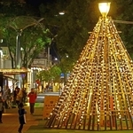 竹ランタンで組んだツリー＝加古川市加古川町篠原町