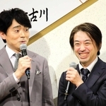 加古川市出身で同級生のＮＨＫアナウンサー高瀬耕造さん（左）と久保利明九段による思い出トークもあり、会場を沸かせた＝ＳＨＯＷＡグループ市民会館