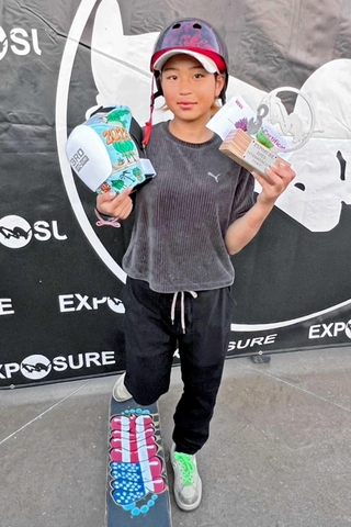 米国で１１月に開催されたスケートボード大会「エクスポージャー２０２５」で３位入賞した橘唯愛さん＝米カリフォルニア州（橘義隆さん提供）