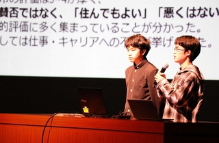 研究成果を披露する加古川東高校の生徒＝加古川市加古川町北在家