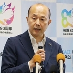 　平和宣言の骨子を発表する長崎市の鈴木史朗市長＝１日午前、長崎市役所