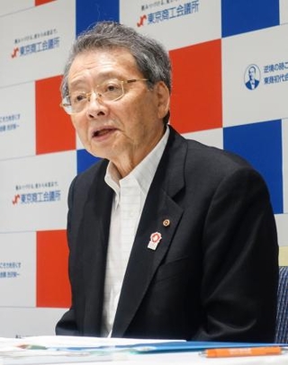 　記者会見する日本商工会議所の小林健会頭＝４日午後、東京都千代田区