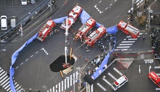 　１月に起きた埼玉県八潮市の道路陥没事故現場