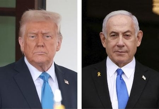 　トランプ米大統領（ゲッティ＝共同）、イスラエルのネタニヤフ首相（ロイター＝共同）