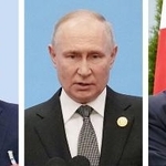 　中国の習近平国家主席、ロシアのプーチン大統領、北朝鮮の金正恩朝鮮労働党総書記（朝鮮通信＝共同）