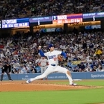 　フィリーズ戦に先発したドジャース・大谷。５回無安打無失点と好投したが勝敗は付かなかった＝ロサンゼルス（共同）