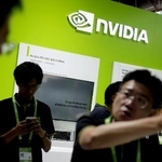 　「中国国際供給網促進博覧会」に出展した米半導体大手エヌビディアのブース＝７月、北京（共同）