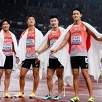 　男子４００メートルリレーで６位となった（左から）小池祐貴、柳田大輝、桐生祥秀、鵜沢飛羽＝国立競技場