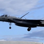 　航空自衛隊のＦ１５戦闘機＝２０２４年１０月、宮崎県新富町の空自新田原基地
